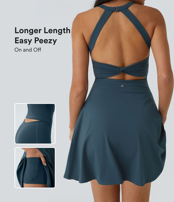 SoftlyZero™ Airy Backless Twisted Flare Low Support Dance Active Dress-Longer Length-Easy Peezy Edition A-D Cups