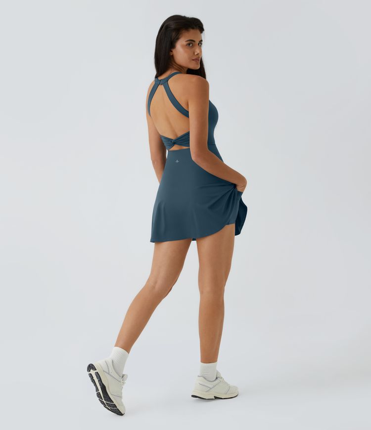 SoftlyZero™ Airy Backless Twisted Flare Low Support Dance Active Dress-Longer Length-Easy Peezy Edition A-D Cups
