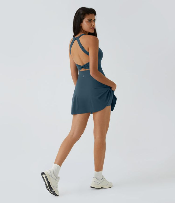SoftlyZero™ Airy Backless Twisted Flare Low Support Dance Active Dress-Longer Length-Easy Peezy Edition A-D Cups