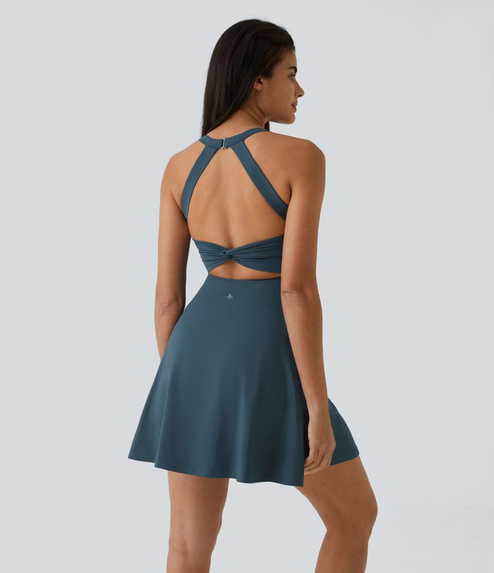 SoftlyZero™ Airy Backless Twisted Flare Low Support Dance Active Dress-Longer Length-Easy Peezy Edition A-D Cups