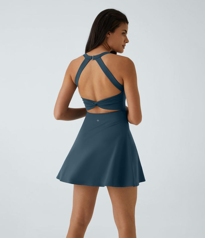 SoftlyZero™ Airy Backless Twisted Flare Low Support Dance Active Dress-Longer Length-Easy Peezy Edition A-D Cups