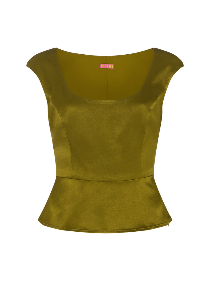 Amina Olive Satin Top