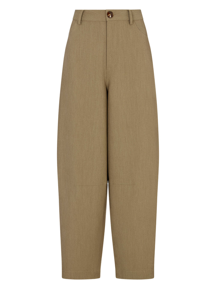 Andie Taupe Barrel Leg Tailored Trousers