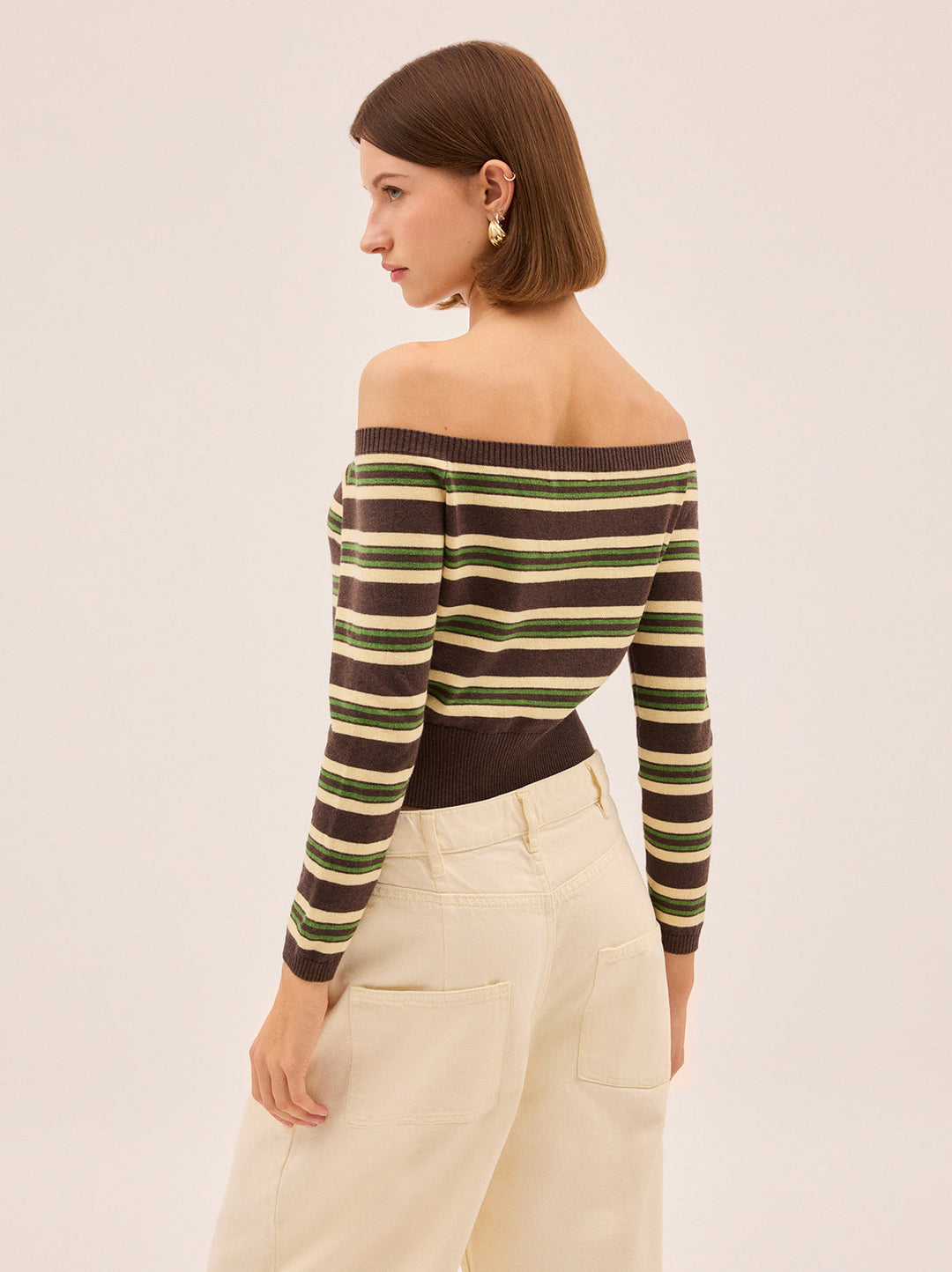 Cassia Striped Bardot Knit Jumper