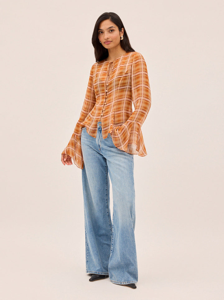 Chantelle Apricot Check Print Top