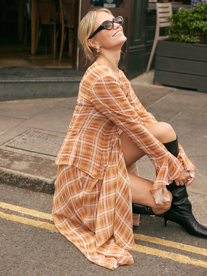 Chantelle Apricot Check Print Top