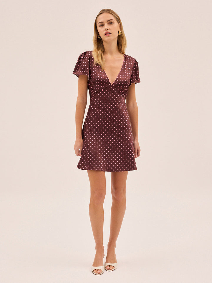 Florence Brown Pin Dot Print Dress