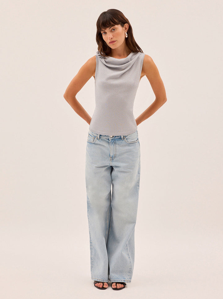 Genevive Silver Knit Top