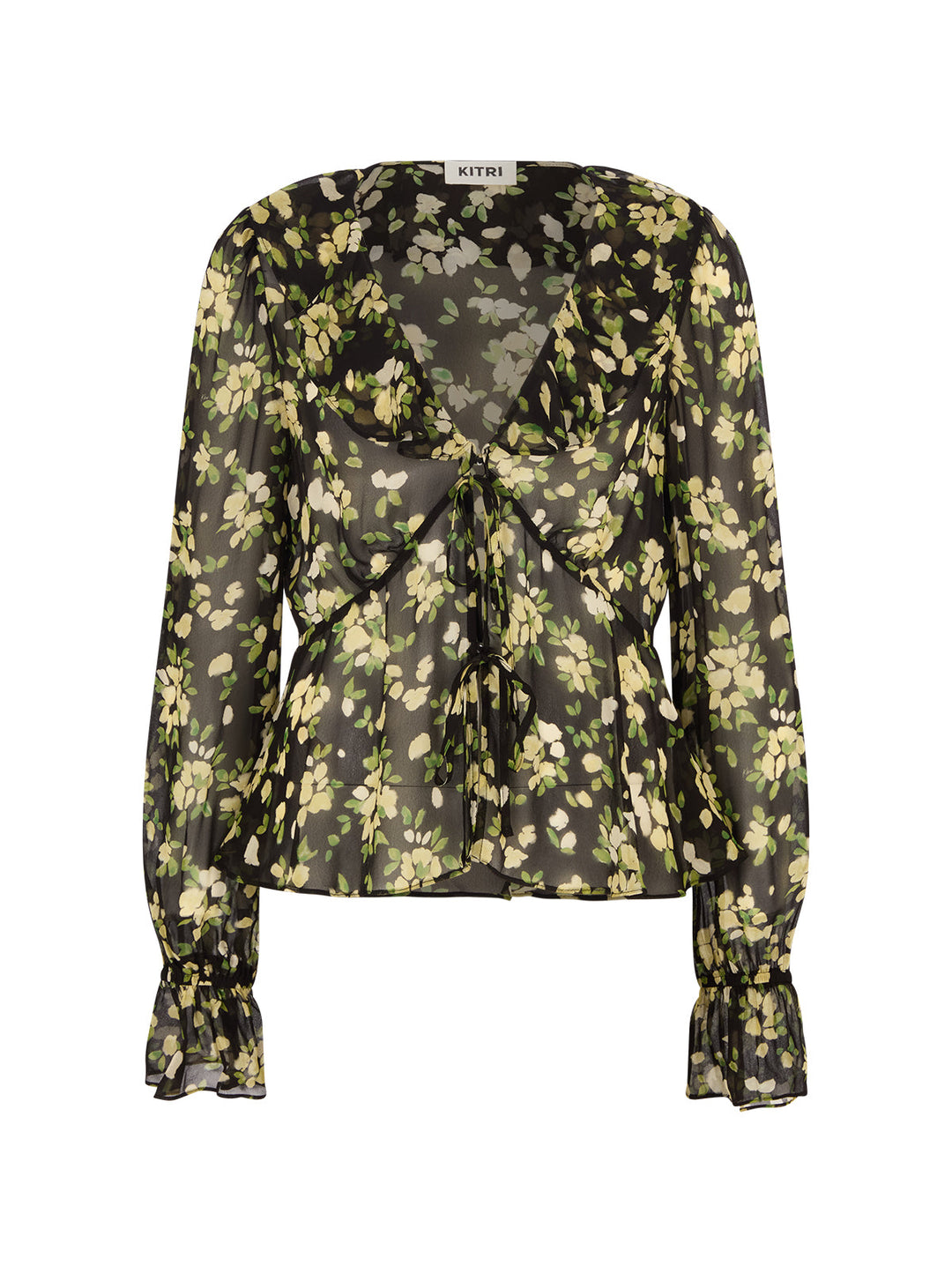 Ione Black Petal Print Top