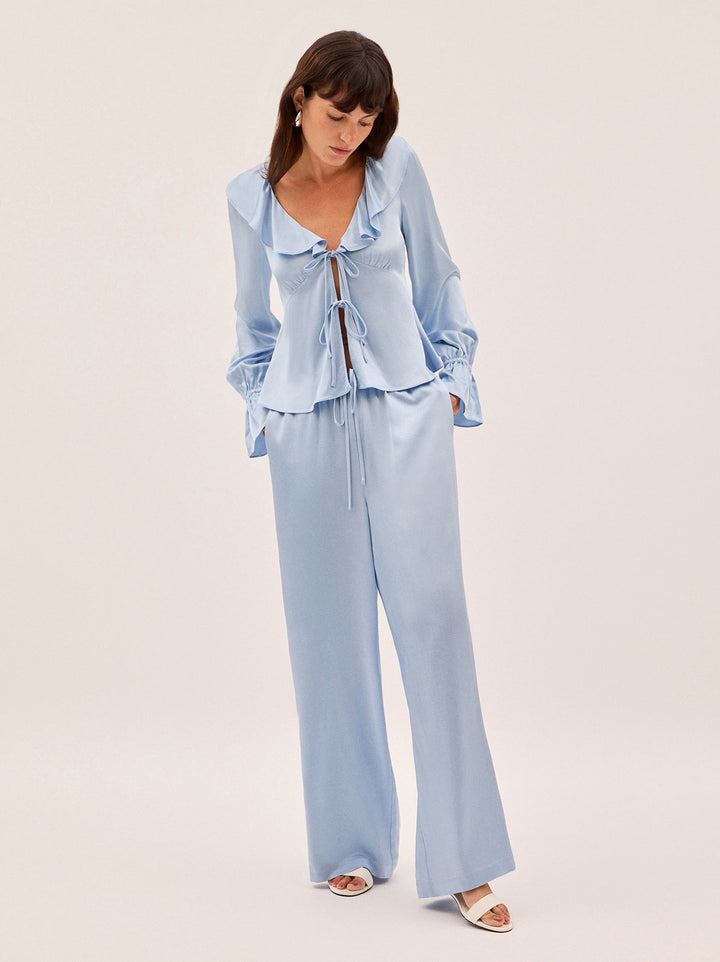 Margaret Powder Blue Satin Trousers