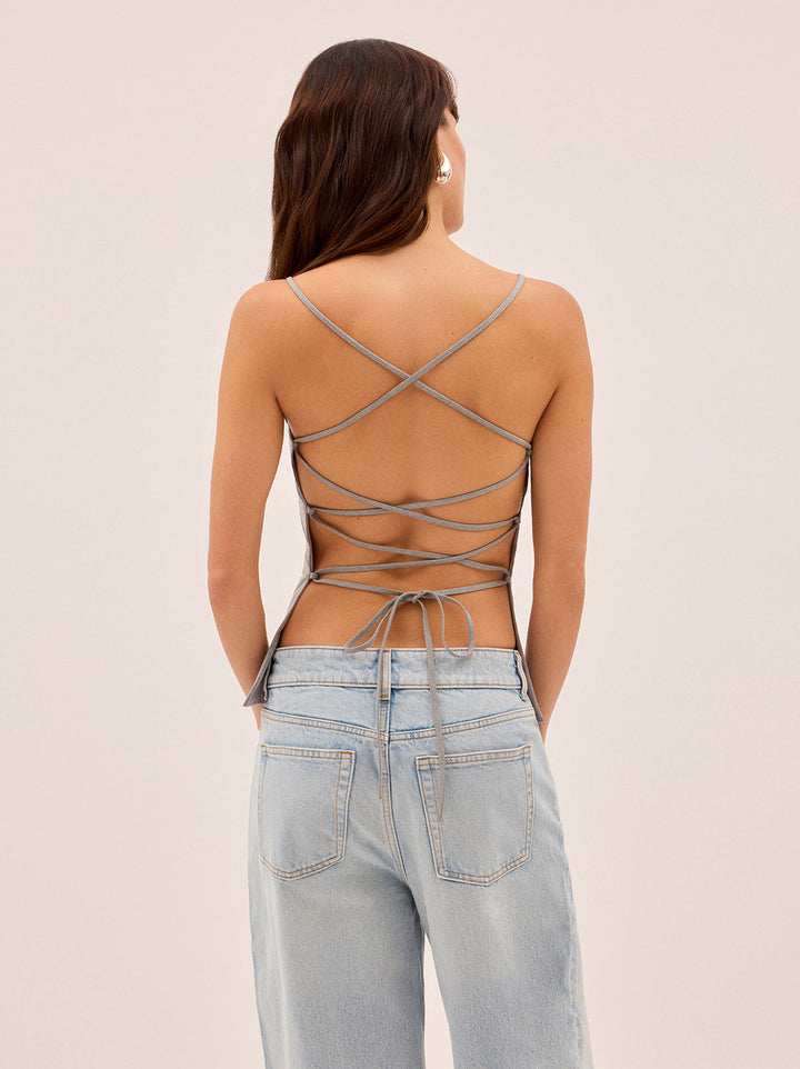 Josie Grey Tie Back Top