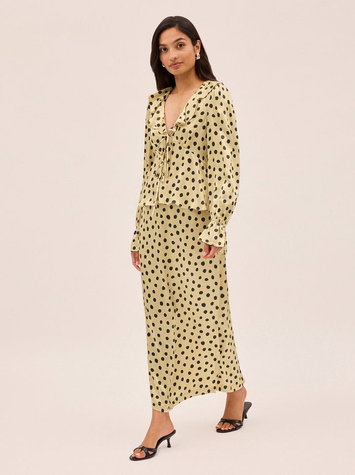 Laurel Butter Polka Dot Satin Skirt
