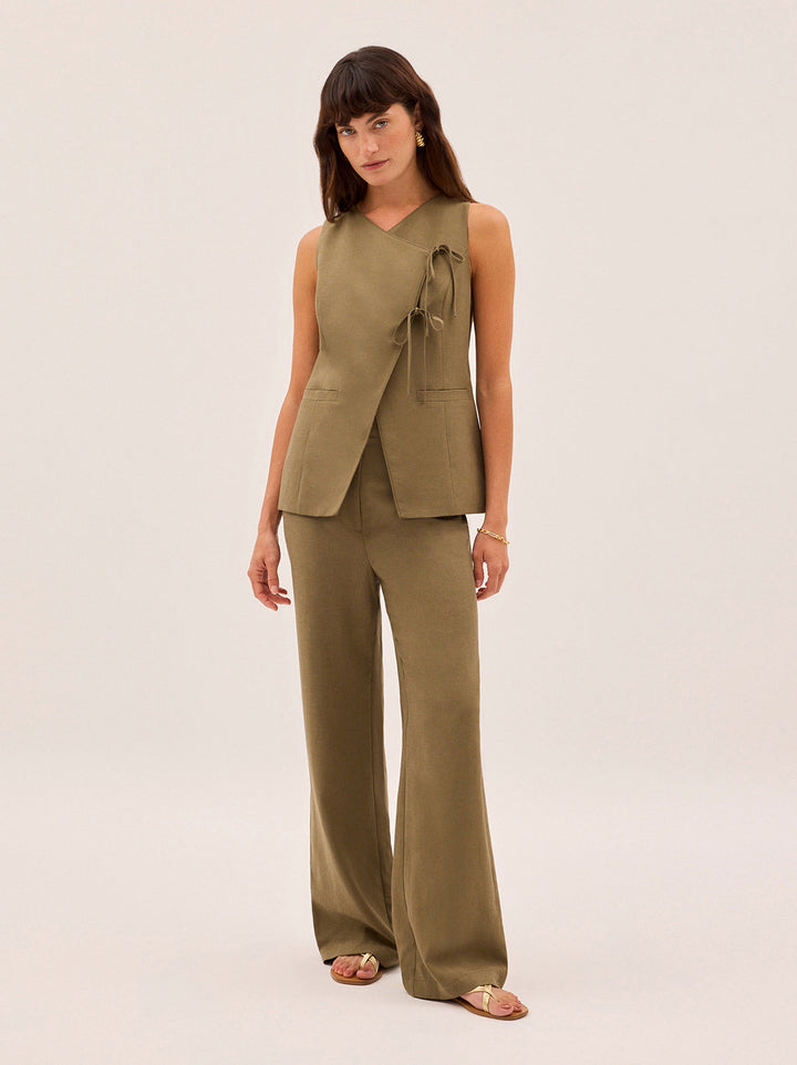 Lea Khaki Tie Front Waistcoat