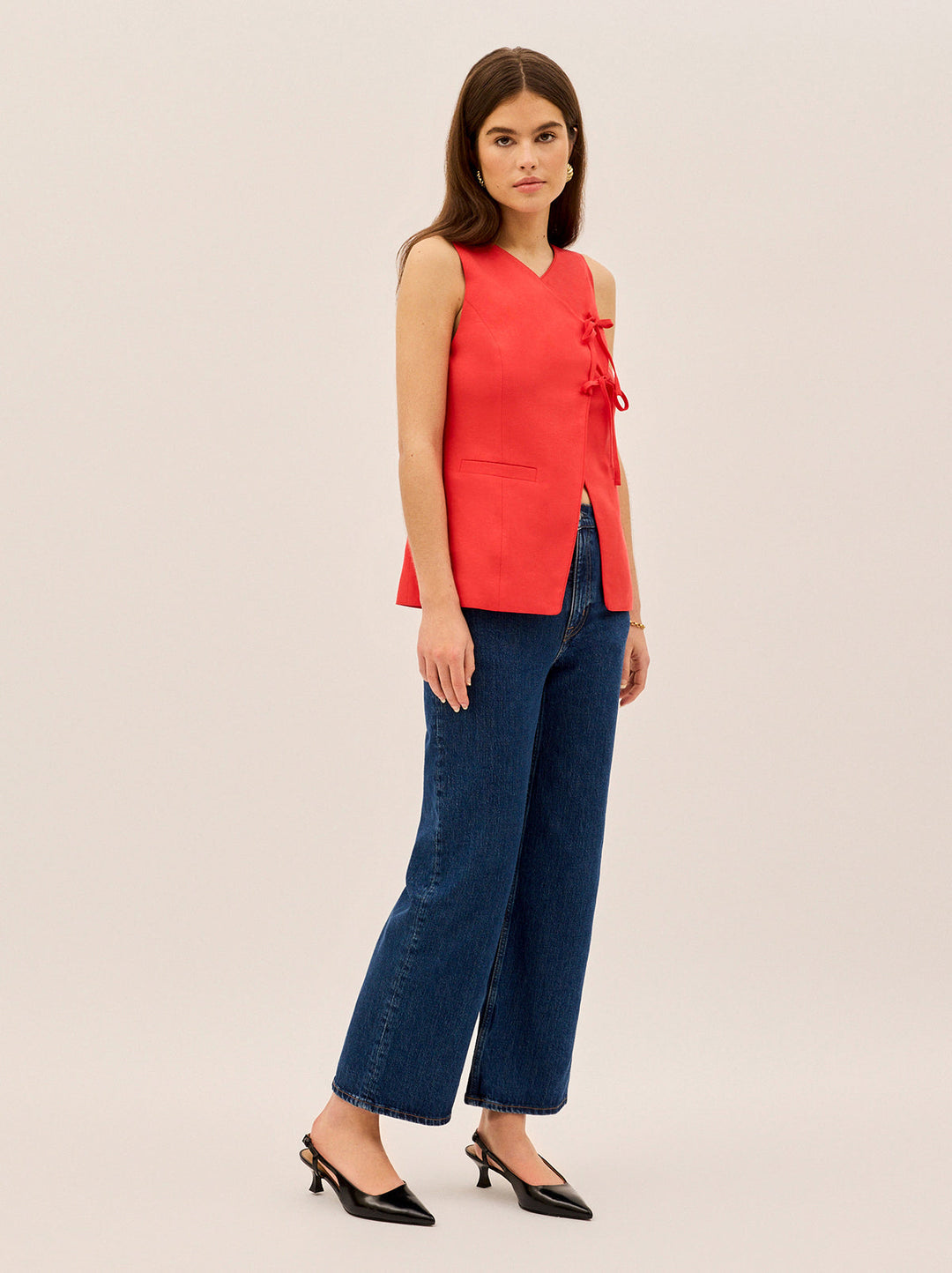 Lea Red Tie Front Waistcoat