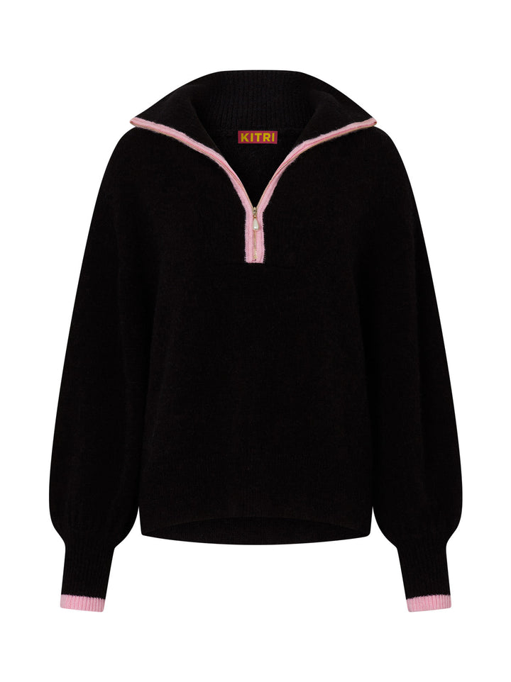 Lorna Black Alpaca Blend Zip Collar Sweater