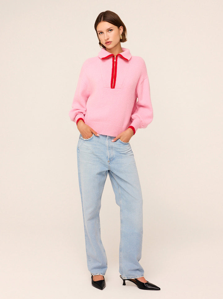 Lorna Pink Alpaca Blend Zip Collar Sweater