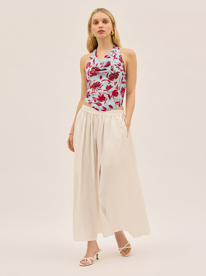 Lucille Blue Rose Print Halter Top