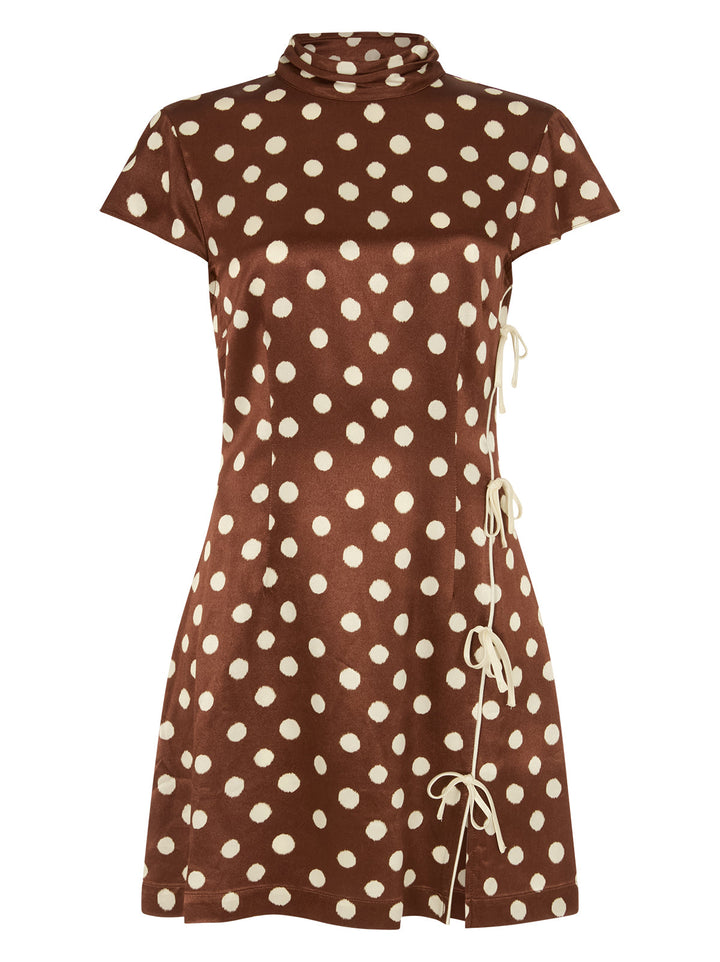 Paloma Chocolate Blurred Polka Dot Print Mini Dress