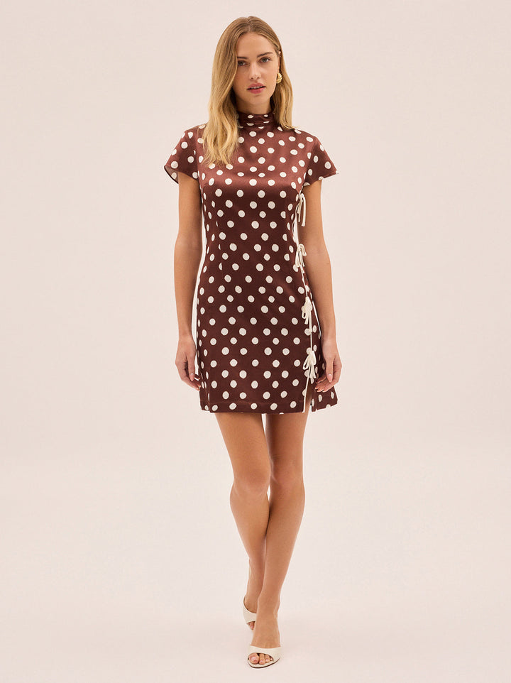Paloma Chocolate Blurred Polka Dot Print Mini Dress