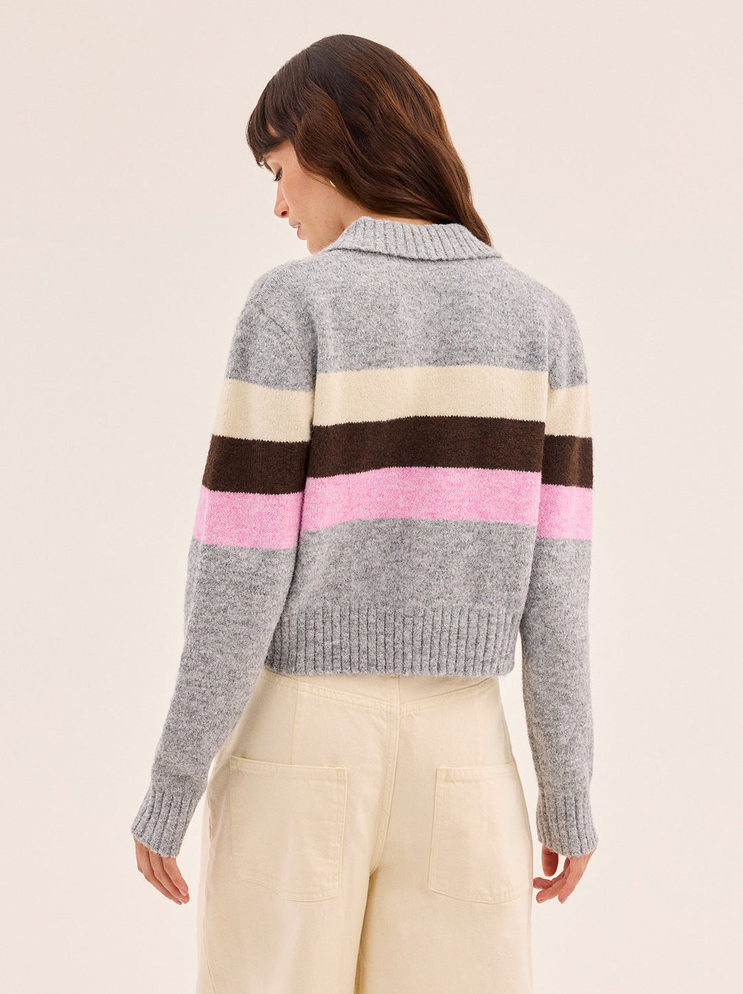Romy Grey Neapolitan Stripe Knit Cardigan