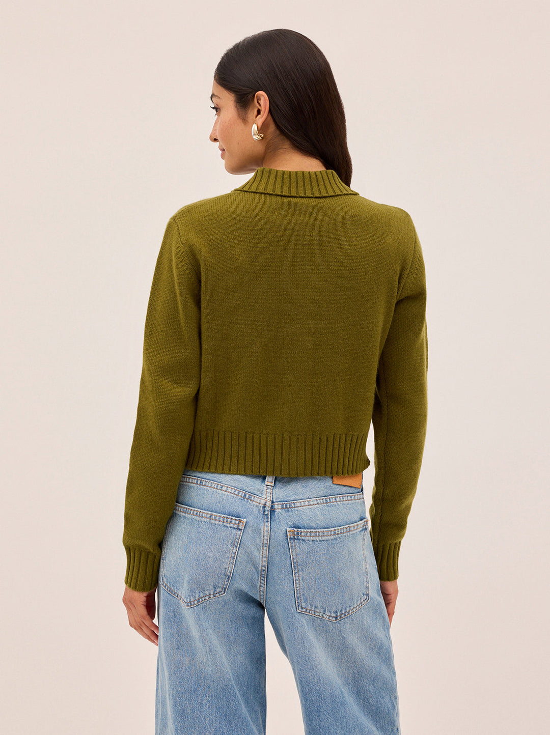 Romy Olive Wool-Blend Collared Cardigan