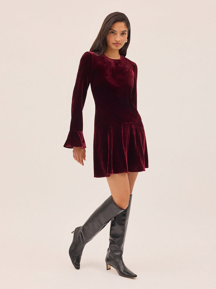 Stefania Burgundy Velvet Mini Dress