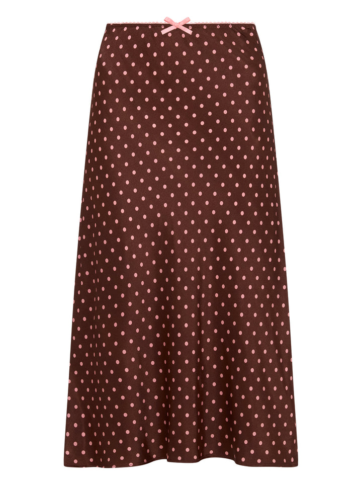 Tansy Brown Pin Dot Print Skirt
