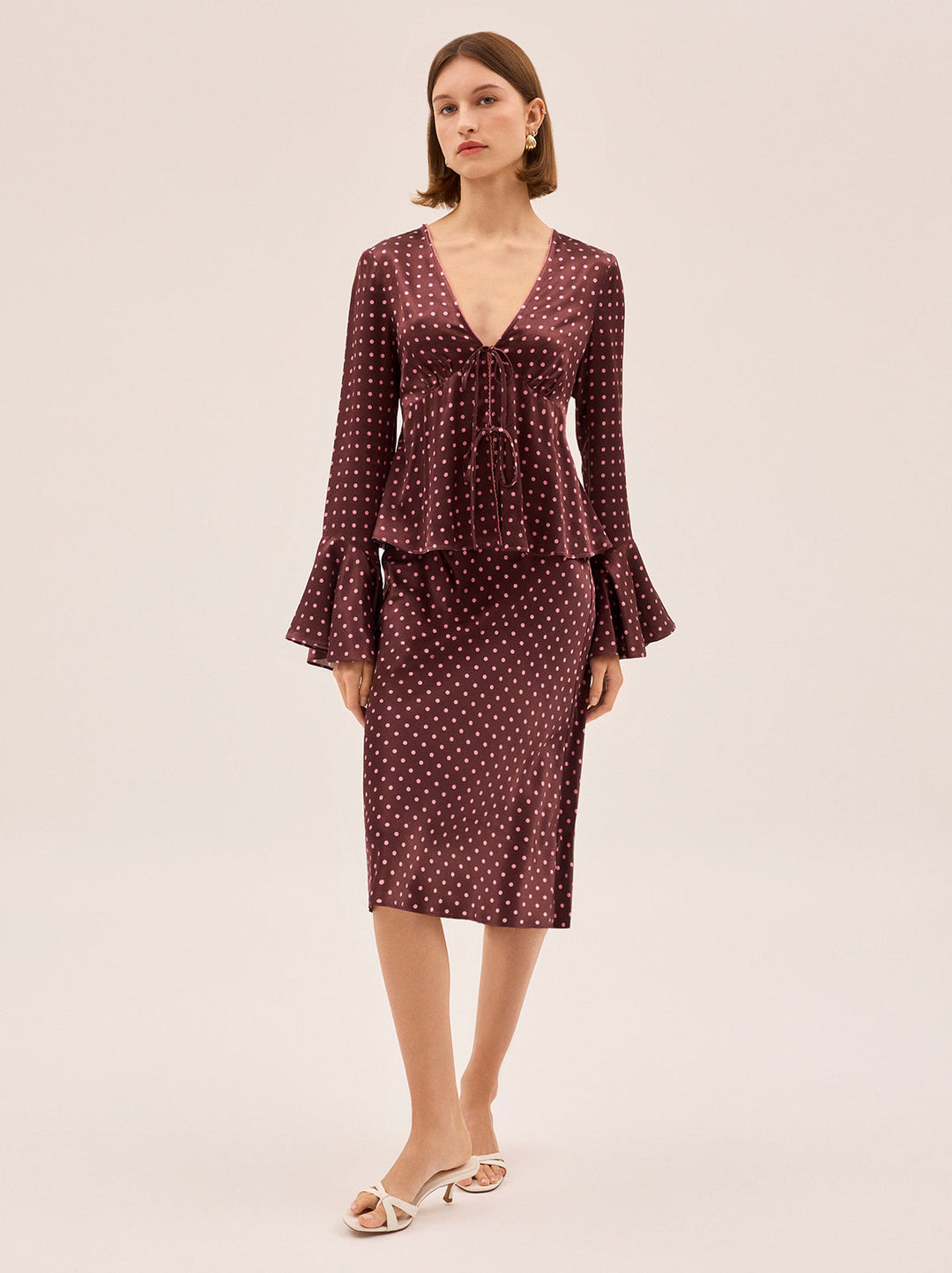 Tansy Brown Pin Dot Print Skirt